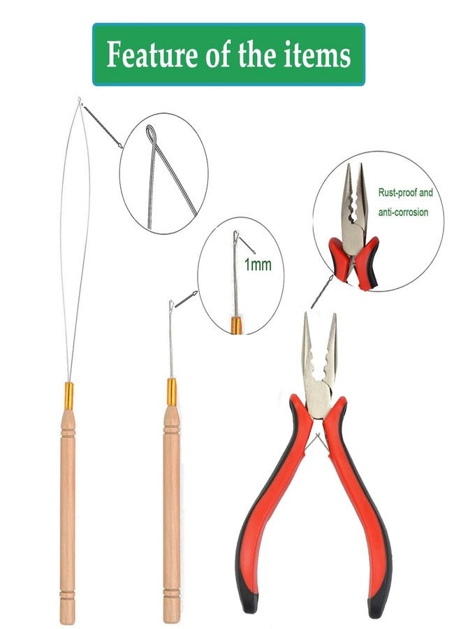 JFFX 3Pcs Micro Link Hair Feather Extensions Tool Sets, 3 Holes Mini Hair Pliers, Micro Pulling Needle, and Loop Threader for Microlink Rings Hair Extension Beads - Image 2